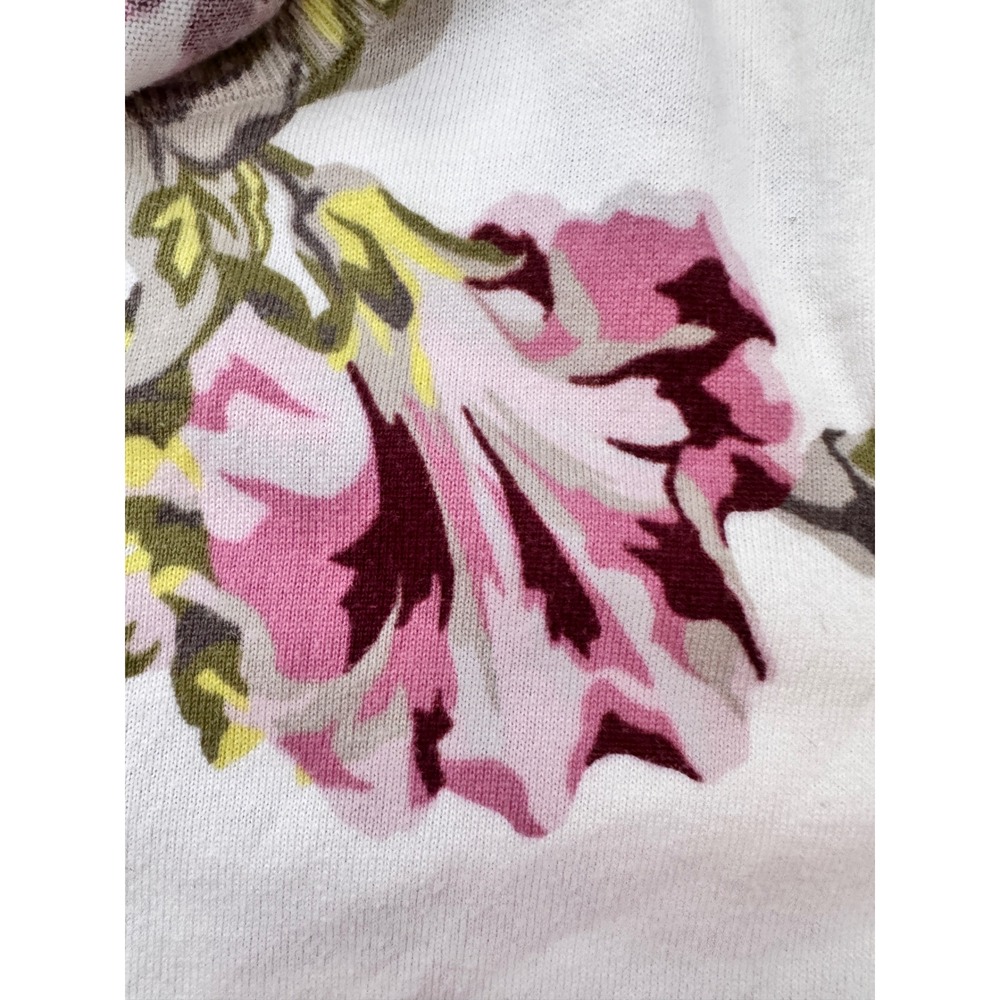 Lands End Floral Cardigan Sweater Womens Medium White Pink Supima Cotton Knit - Picture 4 of 7